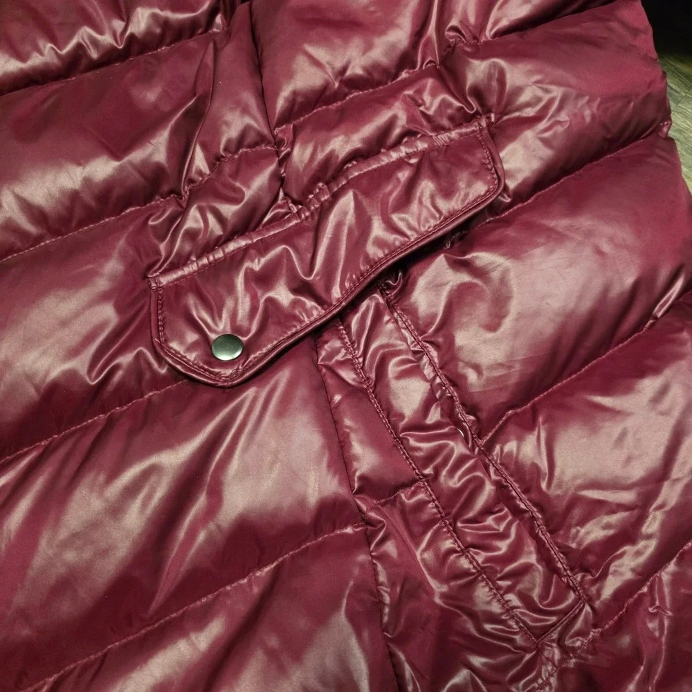 Woman Within Burgundy Down Puffer Coat  Zip Front‎ Collar Size 34W Lined no hood